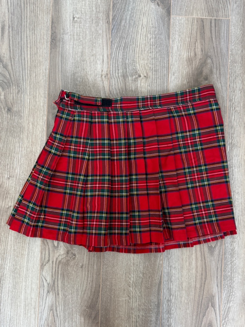 Red Plaid Pleated Mini Skirt